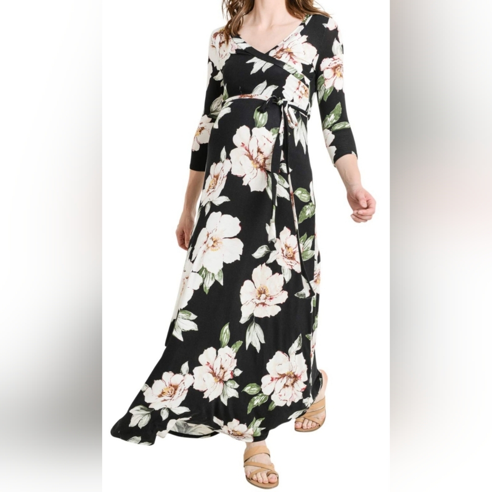 Floral Surplice Neck Maxi Dress Size S